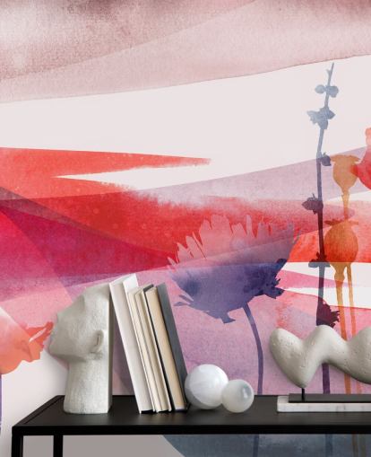 papier peint aquarelle florale rouge et violet