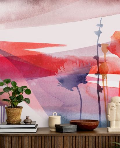 red and purple floral watercolour wallpaper