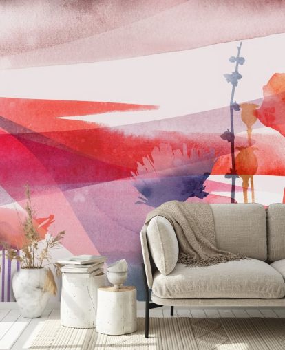 rood en paars bloemenaquarelbehang