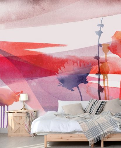 papier peint aquarelle florale rouge et violet