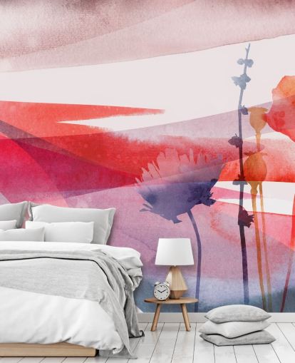 red and purple floral watercolour wallpaper