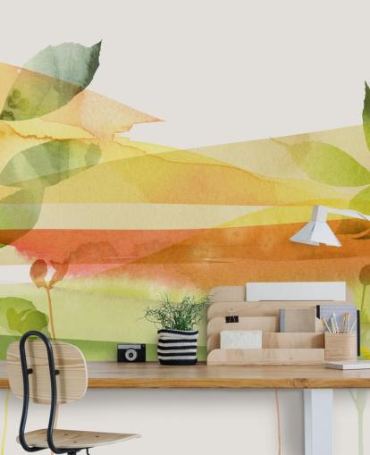 papel pintado naturaleza naranja y verde