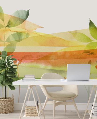 papel pintado naturaleza naranja y verde