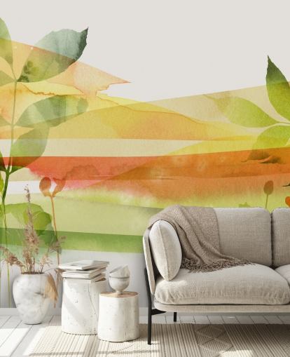 papel pintado naturaleza naranja y verde