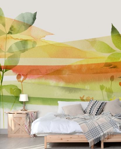 papier peint nature orange et vert