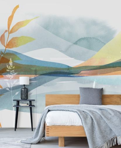 oranje en blauw abstract meerbehang