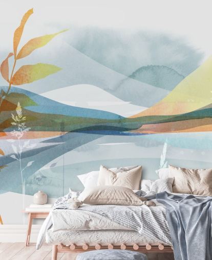 fondo de pantalla lago abstracto naranja y azul