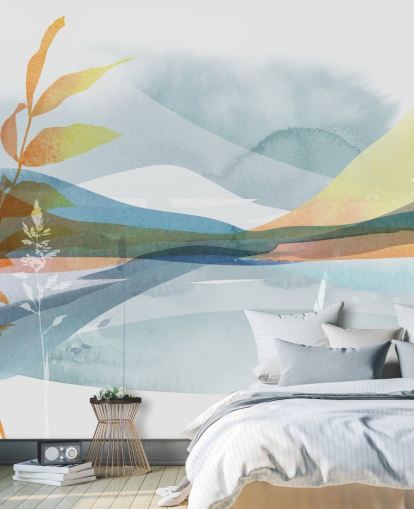 fondo de pantalla lago abstracto naranja y azul