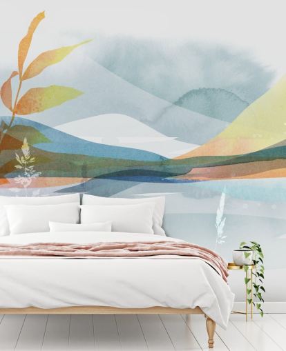 oranje en blauw abstract meerbehang