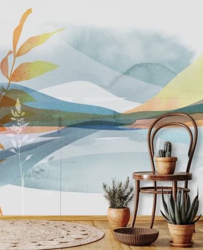 orange and blue abstract lake wallpaper