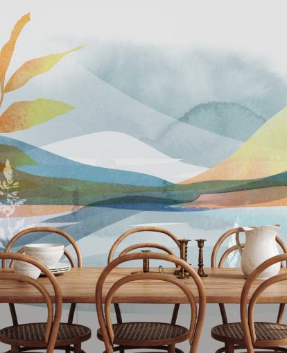 papier peint abstrait lac orange et bleu