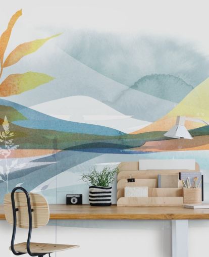 carta da parati astratta lago arancione e blu