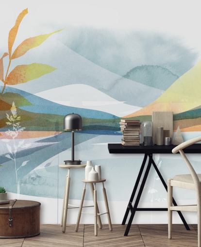 oranssi ja sininen abstrakti järvi tapetti