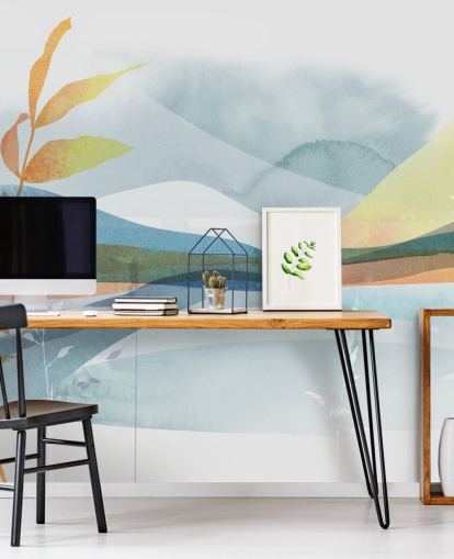 papel de parede abstrato laranja e azul lago