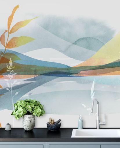 oranje en blauw abstract meerbehang