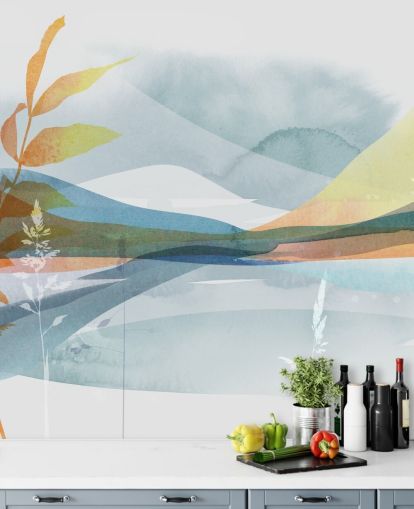 carta da parati astratta lago arancione e blu carta da parati astratta lago arancione e blu