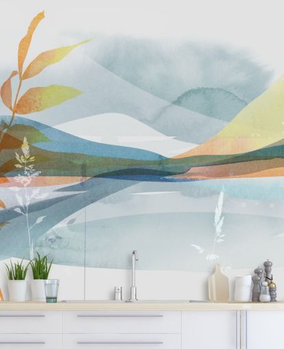 papel de parede abstrato laranja e azul lago