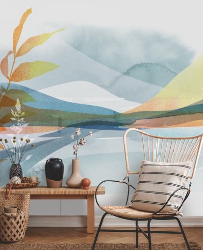 oranje en blauw abstract meerbehang