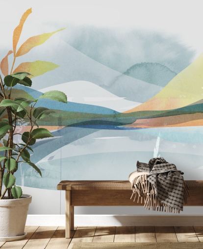 carta da parati astratta lago arancione e blu