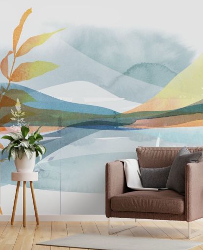 oranje en blauw abstract meerbehang