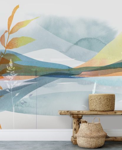 orange and blue abstract lake wallpaper