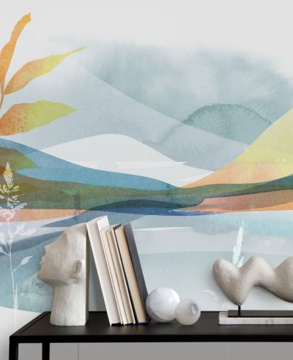 orange and blue abstract lake wallpaper