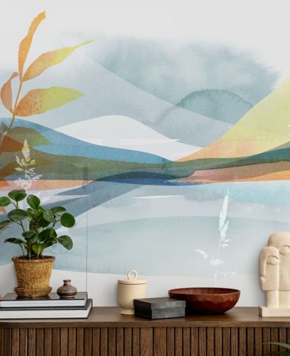 oranje en blauw abstract meerbehang