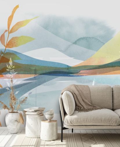 orange and blue abstract lake wallpaper