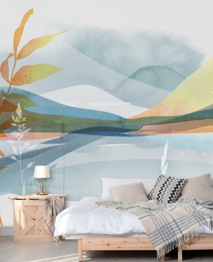 fondo de pantalla lago abstracto naranja y azul