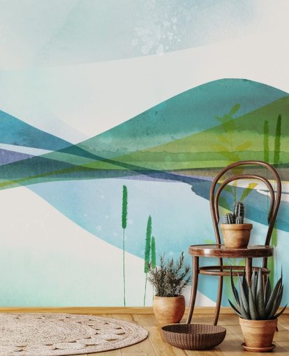 blauw, groen en geel abstract meerbehang blauw, groen en geel abstract meerbehang