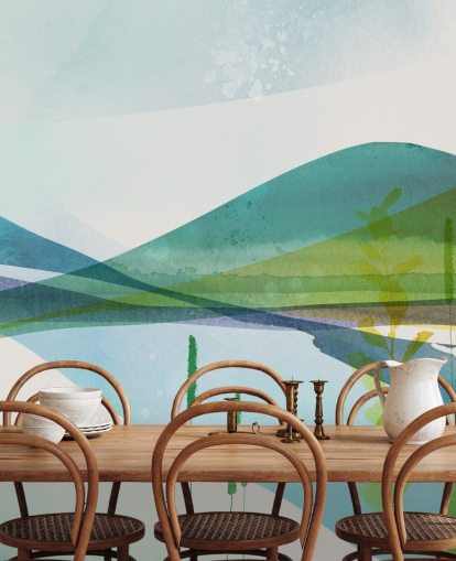 blue, green and yellow abstract lake wallpaper