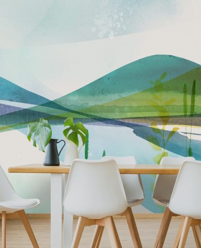 blaue, grüne und gelbe abstrakte Seetapete