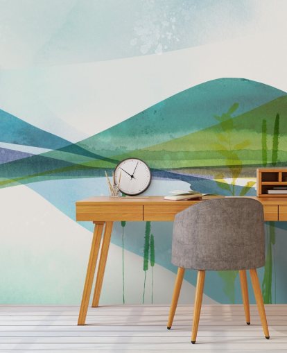 blue, green and yellow abstract lake wallpaper