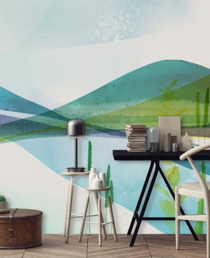 papel pintado lago abstracto azul, verde y amarillo papel pintado lago abstracto azul, verde y amarillo