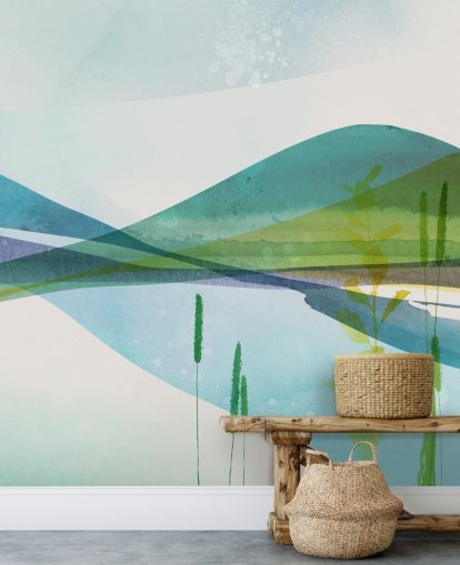 blue, green and yellow abstract lake wallpaper