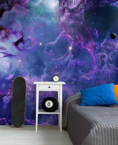 Deep purple and dark blue space nebular wallpaper