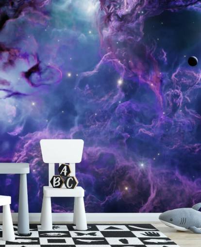 Deep purple and dark blue space nebular wallpaper