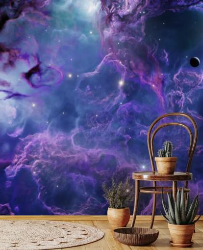 Deep purple and dark blue space nebular wallpaper