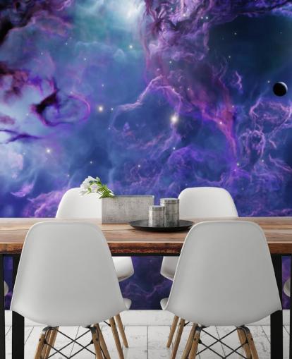 Deep purple and dark blue space nebular wallpaper
