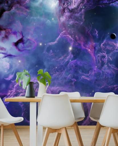 Papel pintado de nebulosas espaciales de color morado oscuro y azul oscuro