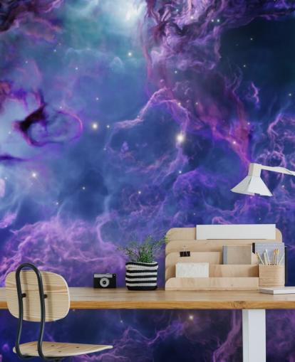 Papel pintado de nebulosas espaciales de color morado oscuro y azul oscuro