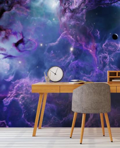 Tiefviolette und dunkelblaue Weltraumnebeltapete