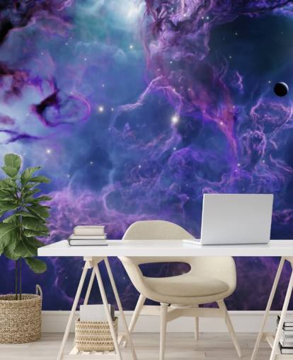 Tiefviolette und dunkelblaue Weltraumnebeltapete