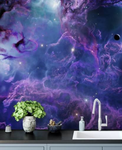 Deep purple and dark blue space nebular wallpaper