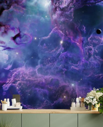 Papel de parede nebular espacial roxo profundo e azul escuro