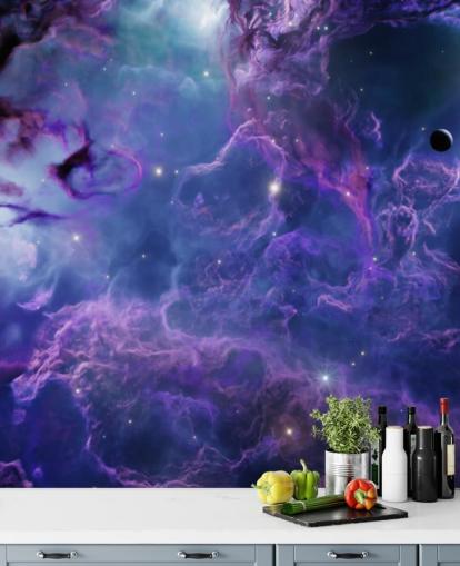 Papel pintado de nebulosas espaciales de color morado oscuro y azul oscuro