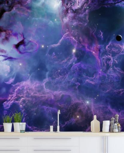 Papier peint nébulaire spatial violet foncé et bleu foncé