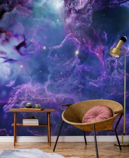 Papel pintado de nebulosas espaciales de color morado oscuro y azul oscuro