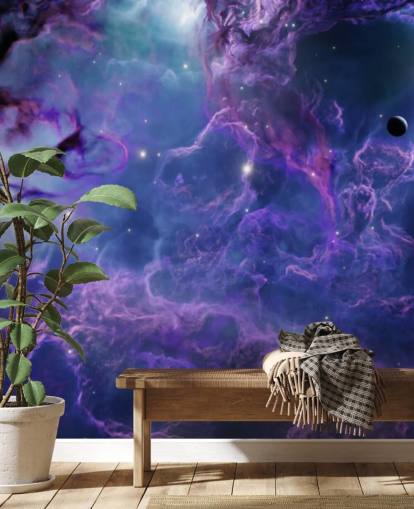 Deep purple and dark blue space nebular wallpaper