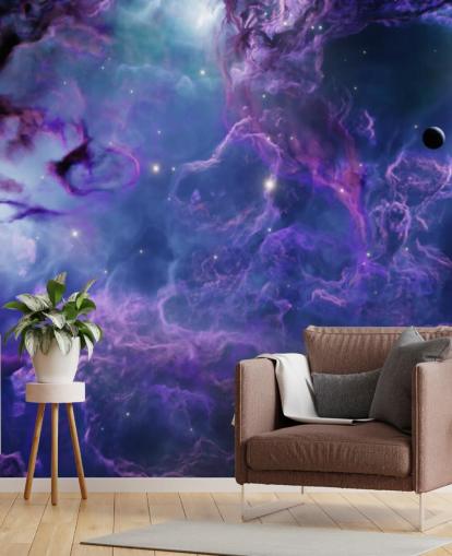 Deep purple and dark blue space nebular wallpaper